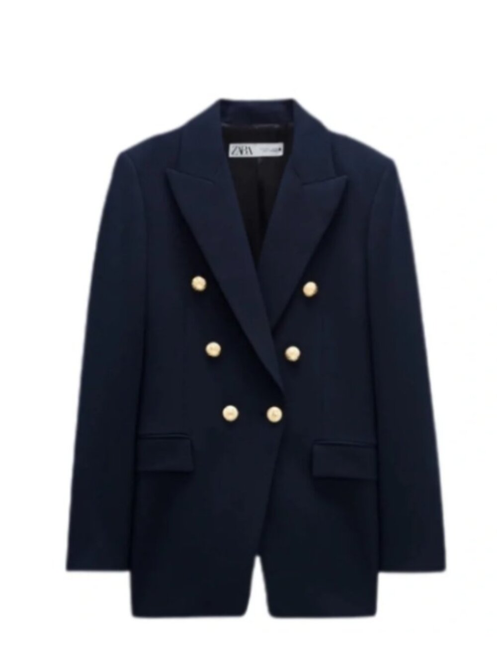 Classic Zara Navy Blue Double Breasted Blazer Gold Buttons Size Small
